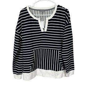 Talbots Navy White Striped V Neck Sweatshirt Medium NWT